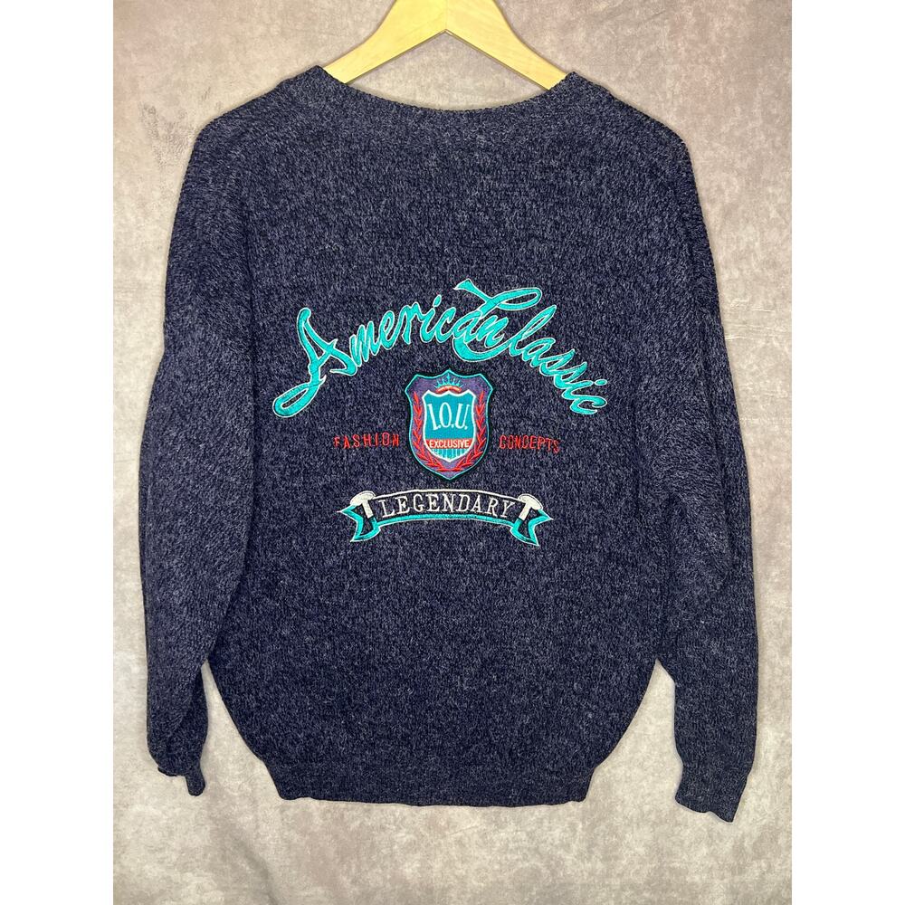 VINTAGE 1980s I.O.U. Brand Women's Embroidered Cardigan Sweater Size L
